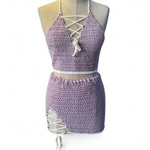Purple Crochet Skirt Set